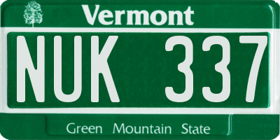 VT license plate NUK337