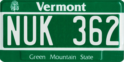 VT license plate NUK362