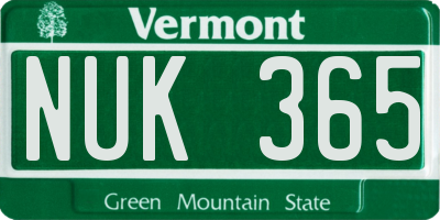 VT license plate NUK365