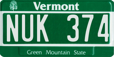 VT license plate NUK374