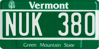 VT license plate NUK380