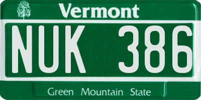 VT license plate NUK386