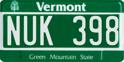 VT license plate NUK398