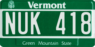 VT license plate NUK418