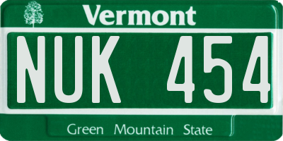VT license plate NUK454