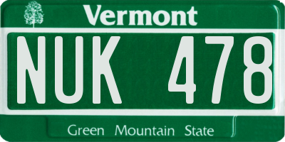 VT license plate NUK478