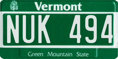 VT license plate NUK494