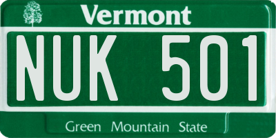 VT license plate NUK501