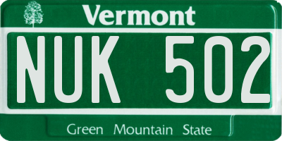 VT license plate NUK502