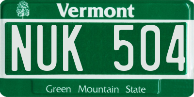 VT license plate NUK504