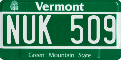 VT license plate NUK509