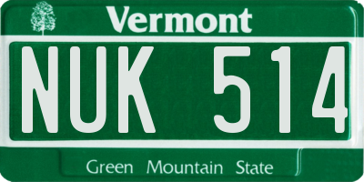 VT license plate NUK514