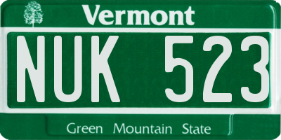 VT license plate NUK523