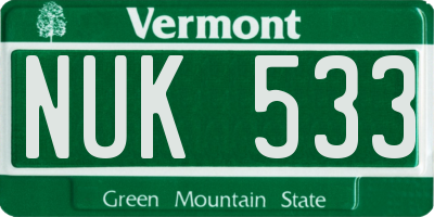 VT license plate NUK533