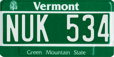 VT license plate NUK534