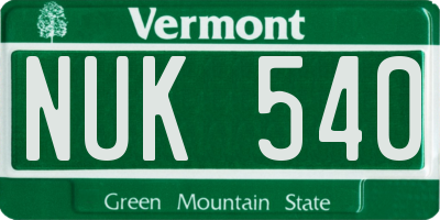 VT license plate NUK540