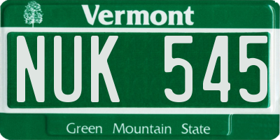 VT license plate NUK545