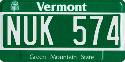 VT license plate NUK574