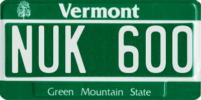 VT license plate NUK600