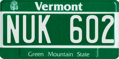 VT license plate NUK602