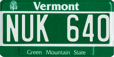 VT license plate NUK640