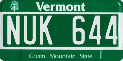 VT license plate NUK644