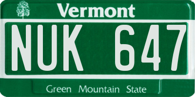 VT license plate NUK647