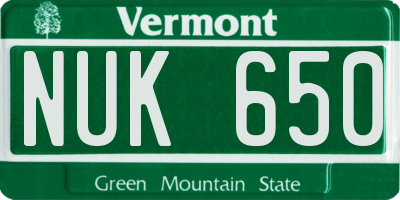 VT license plate NUK650