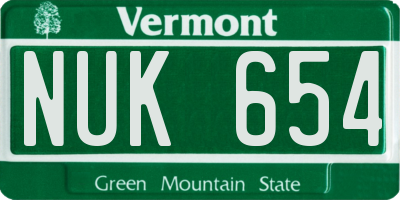 VT license plate NUK654