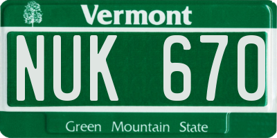 VT license plate NUK670