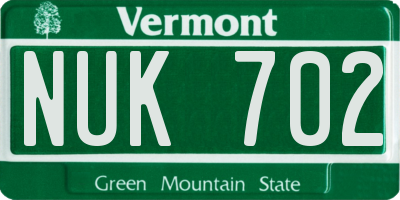 VT license plate NUK702