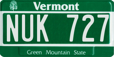 VT license plate NUK727