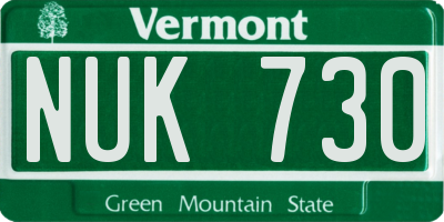 VT license plate NUK730