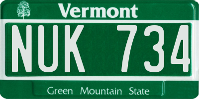 VT license plate NUK734
