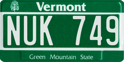 VT license plate NUK749