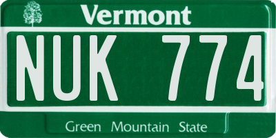 VT license plate NUK774