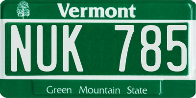 VT license plate NUK785