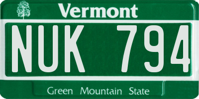 VT license plate NUK794
