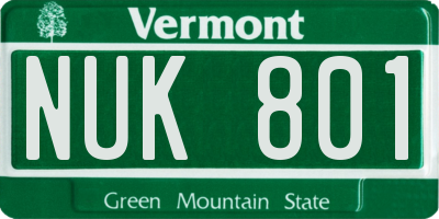 VT license plate NUK801