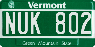 VT license plate NUK802
