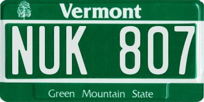 VT license plate NUK807