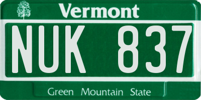 VT license plate NUK837