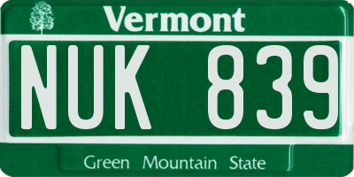 VT license plate NUK839