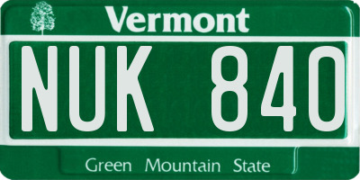 VT license plate NUK840