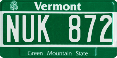 VT license plate NUK872
