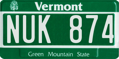 VT license plate NUK874