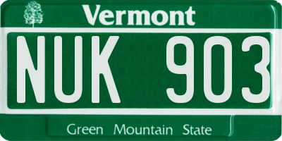 VT license plate NUK903