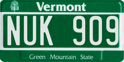 VT license plate NUK909
