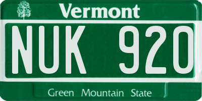 VT license plate NUK920