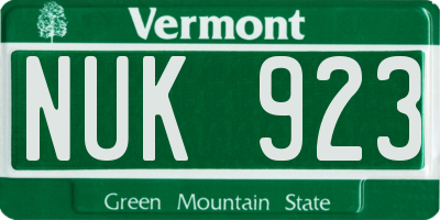 VT license plate NUK923